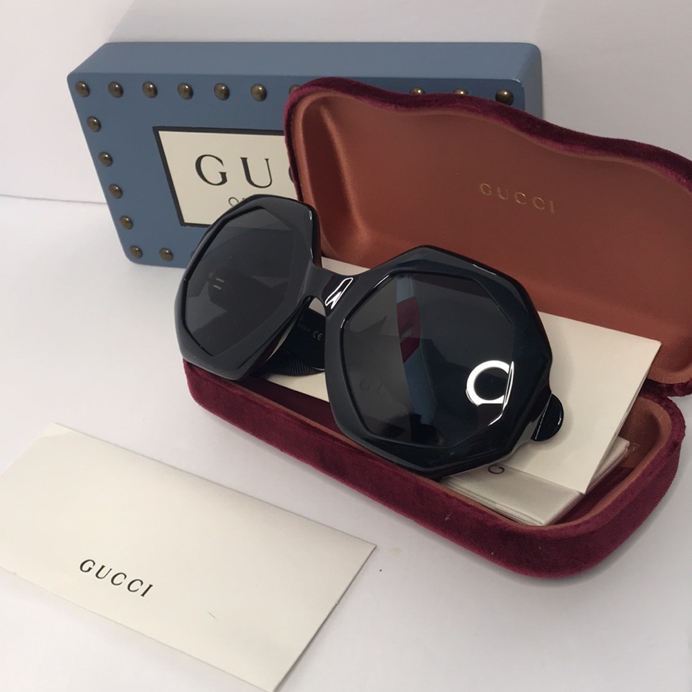 NEW GUCCI GG1242S 001 OVERSIZED ROUND WOMEN’S SUNGLASSES GUCCI GG1242S BLACK - Picture 10 of 11